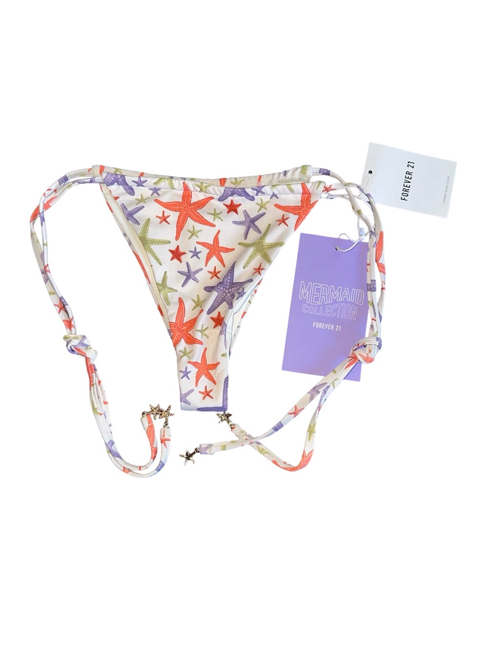 Forever 21 White Bikini Bottom with Orange, Purple & Green Starfish